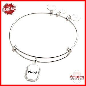 Adjustable Brass Bangle Bracelet with Aunt Charm, Expandable 2-3.5 Inches